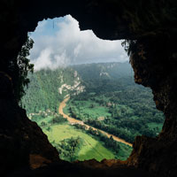 View of landscape from cave