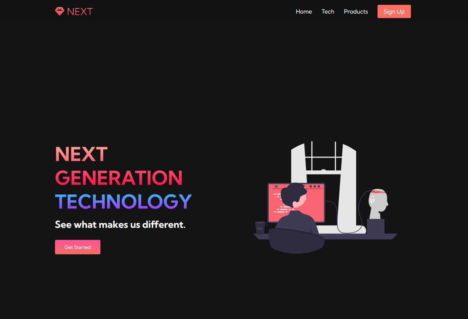 screenshot of a tech startup landing page