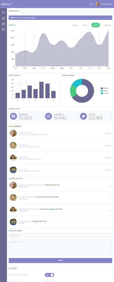 screenshot of a web app employee dashboard